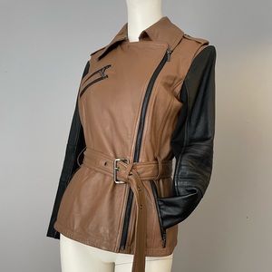 Two-tone leather jacket